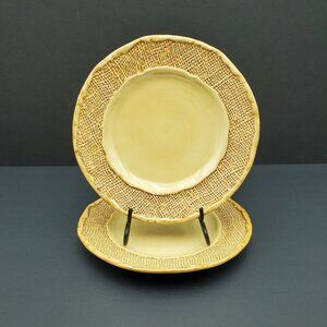 Vietri Jute Salad Plates Italian Tan Basketweave Burlap Edge Plates